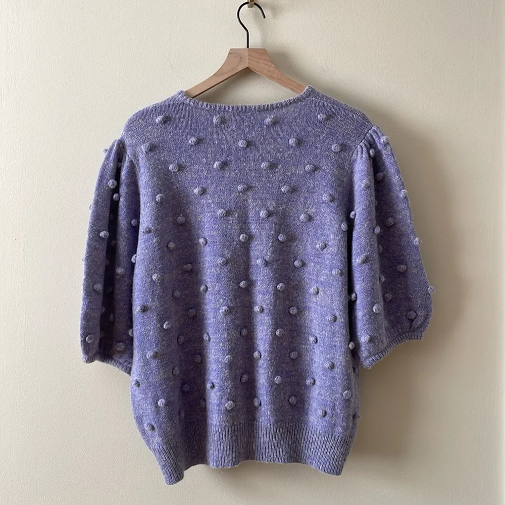 DEMYLEE x J. CREW Puff Sleeve Pom Pom Wool Blend Sweater Lavender Size XXL NWT